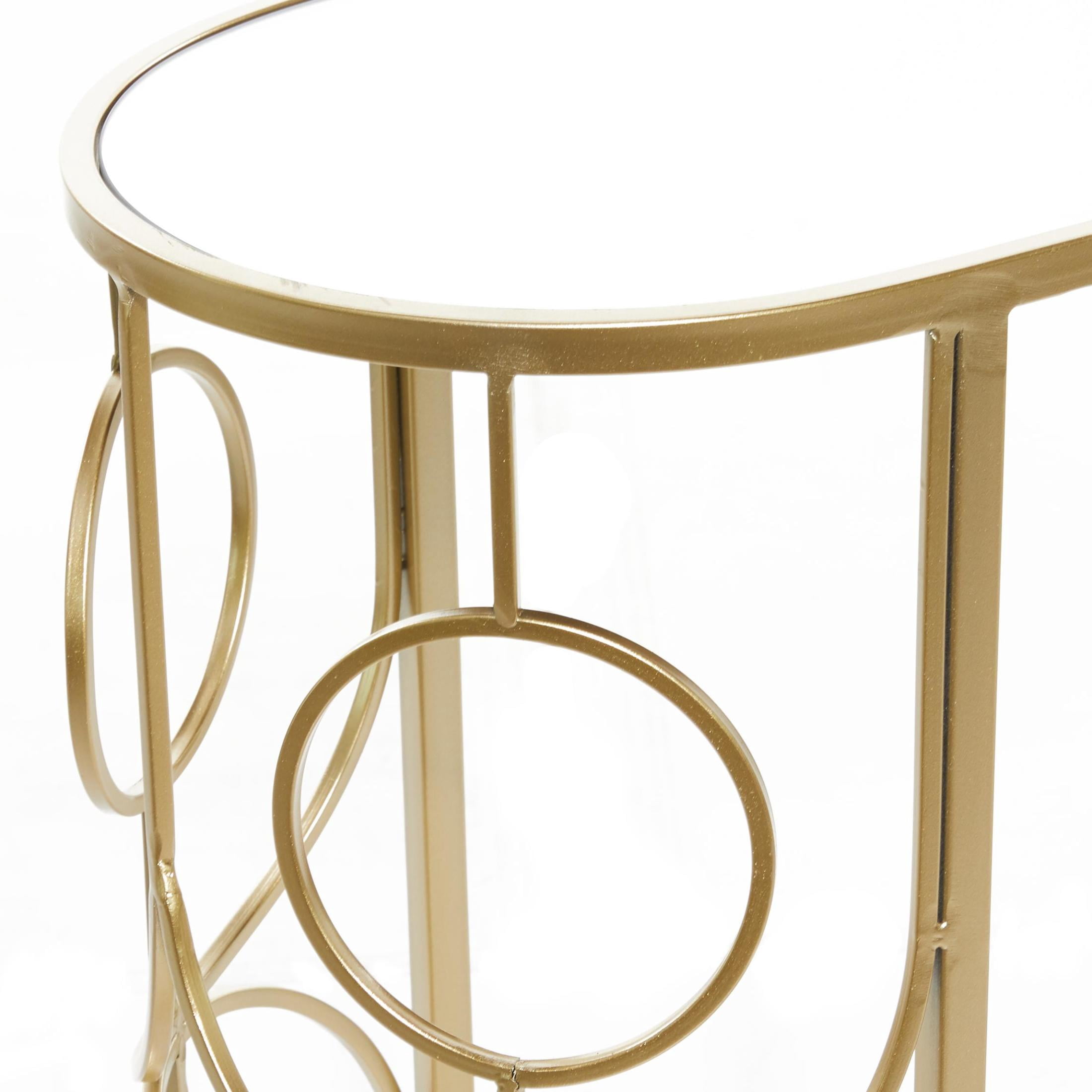 DecMode 12" x 24" Gold Metal Geometric Accent Table with Mirrored Glass Top, 1-Piece