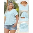 thumbnail image 4 of VDJ Women Plus Size Tops Round neck Flare Short Sleeve Business Blouse Elegant Sky Blue Dressy Tunic Shirt Clothes Size XL, 4 of 10