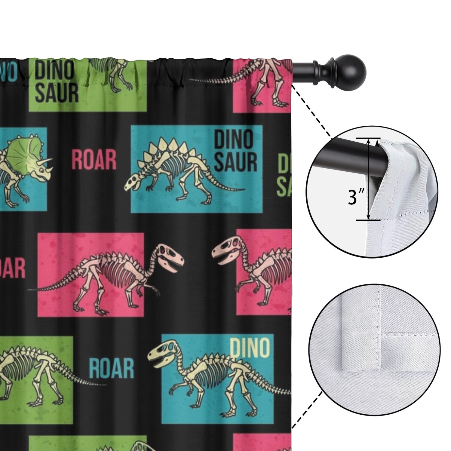 Blackout Kids Curtains,Black Cartoon Dinosaurs Skeletons Boxes Pattern Childrens Insulated Curtains Set Of 2,Bedroom Essentials,Toddler Room Decor 42"x84"