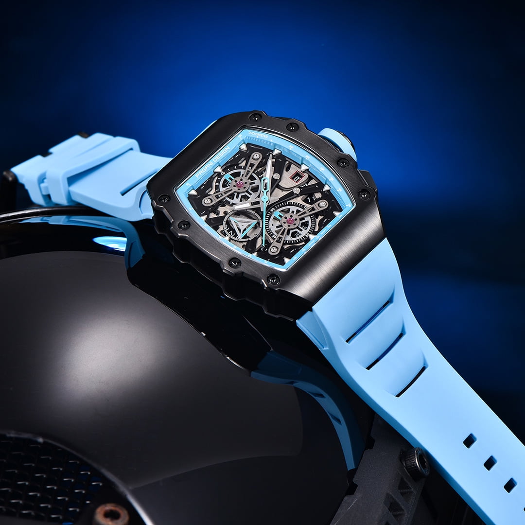 PAGANI DESIGN Men's Quartz Watches Chronograph Tonneau Stainless Steel Sports Wrist Watches for Men Synthetic Sapphire Dial Glass