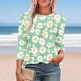 thumbnail image 2 of CYMMPU Loose Fit Tunic Tops 3/4 Sleeve Blouses for Women Dressy Casual Spring Tops Crew Neck Summer Fashion Shirts Flower Pattern Lightweight Basic T-Shirts Green L, 2 of 6