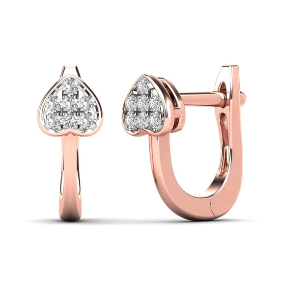 0.10 Carat Natural Round White Diamond Heart Shape Hoop Earrings for Women in 10K Rose and White Gold