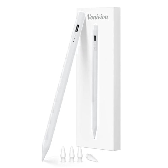 Stylus Pen for iPad with Shortcuts & Battery Display – 15-Min Fast Charge, Palm Rejection, Tilt Sensitivity, Magnetic – Compatible with iPad Pro/Air/Mini (2018-2026) – White