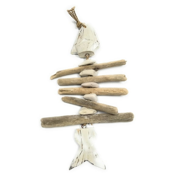 Driftwood Garland Fish w/ White Stone 12" White - Rustic Cottage Accents | #lis3101530w