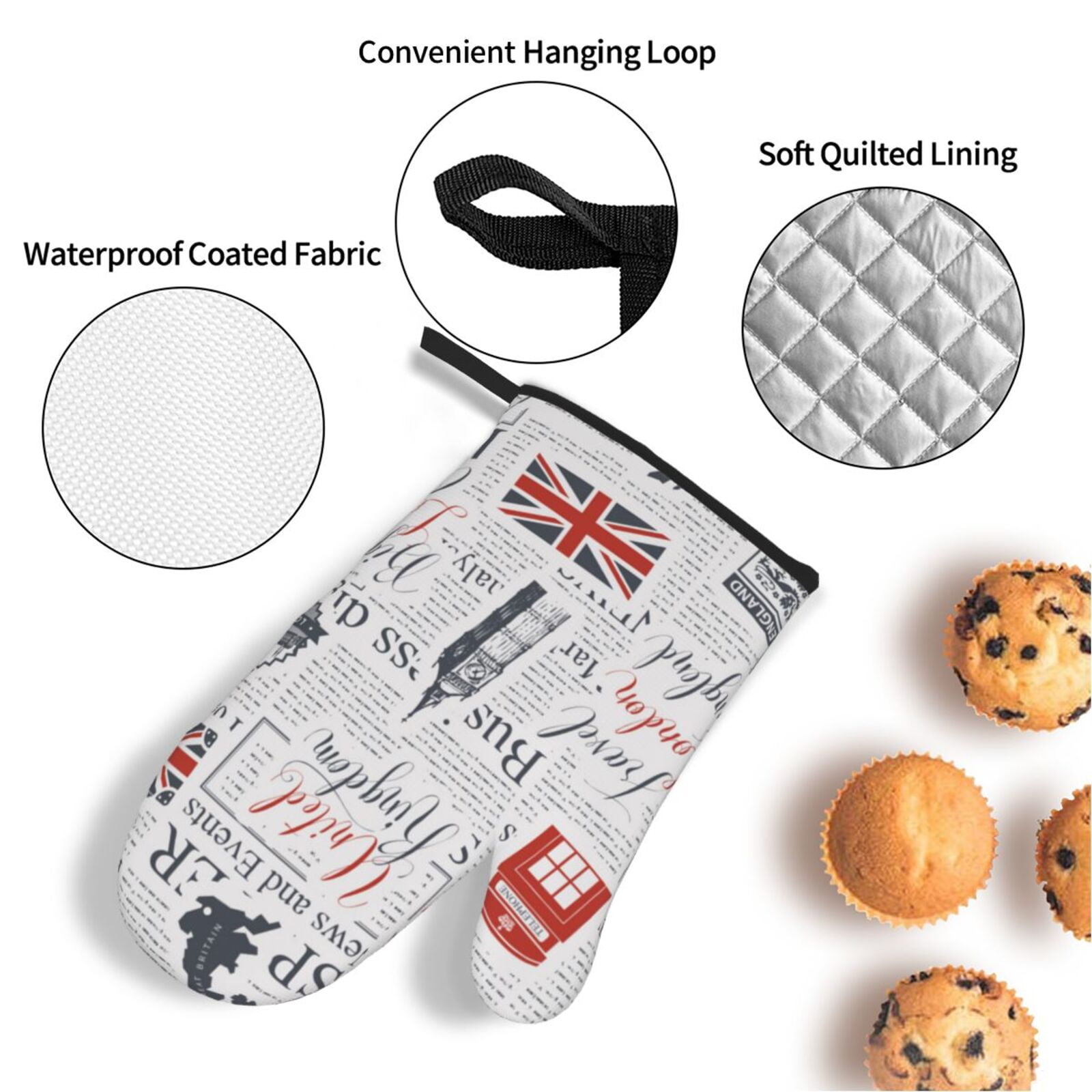 Uk And London British Vintage Newspaper 4Pcs Oven Mitts and Pot Holders Sets Oven Kitchen Gloves Hot Pads for Cooking BBQ Baking Grilling