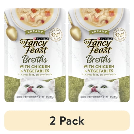 (2 pack) Purina Fancy Feast Broths, Wet Cat Food, Creamy Chicken & Veggies, 1.4 oz Pouch