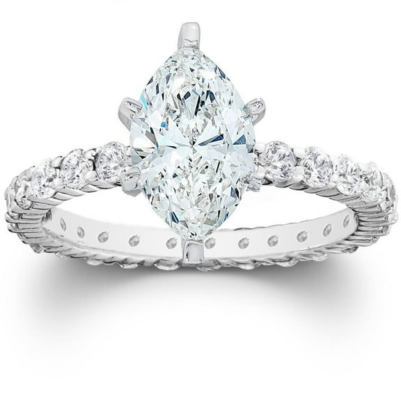 Empire Jewel Silver 14K White Gold Over Ring - Marquise Cut 1.4 Ct VVS1/D Diamond Ring - Latest Engagement Diamond Ring for Women's - Valentine Proposal Rings - Wedding Diamond Rings for Women's