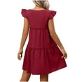 thumbnail image 4 of Flowy Dresses for Women,Womens Solid Color Boho Ruffled Loose Dress Casual Flowy Lightweight Breathable Vacation Beach Everyday Chic Comfortable Outfit Wine L, 4 of 5