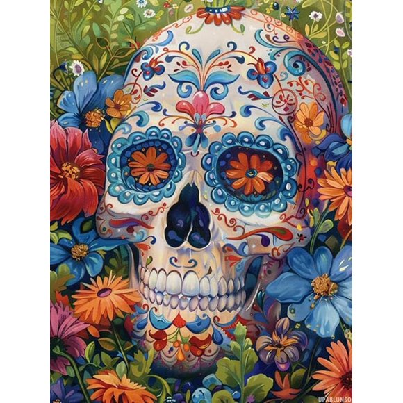 TRAHOO-Strange Sugar Skulls 5D DIY Diamond Painting Kits Full Drill, Day of Dead Diamond Painting Kits Art, Diamond Painting Craft for Home Office Wall Decor 12x16 inch