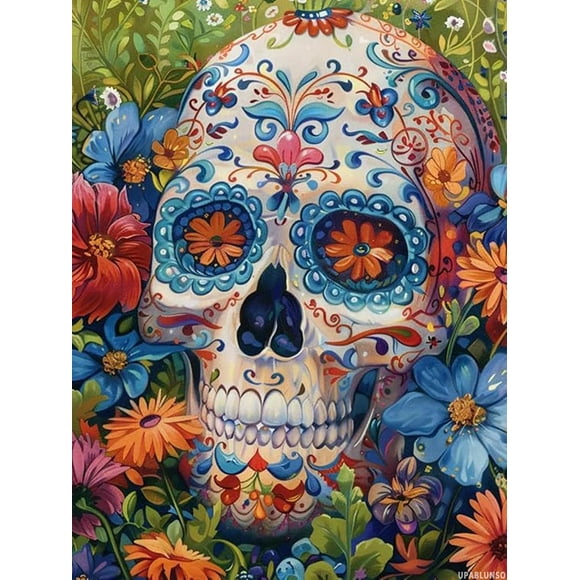 TRAHOO-Strange Sugar Skulls 5D DIY Diamond Painting Kits Full Drill, Day of Dead Diamond Painting Kits Art, Diamond Painting Craft for Home Office Wall Decor 12x16 inch