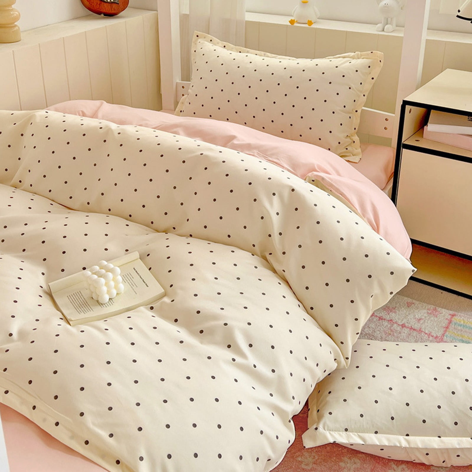 Vfedsrsge Queen Size 4 Piece Pink Girls Bedding Set - Soft Duvet Cover with Fitted Sheet, Pillowcases, Elastic Edge, Non-Fading, Cute Design for Teen Bedroom
