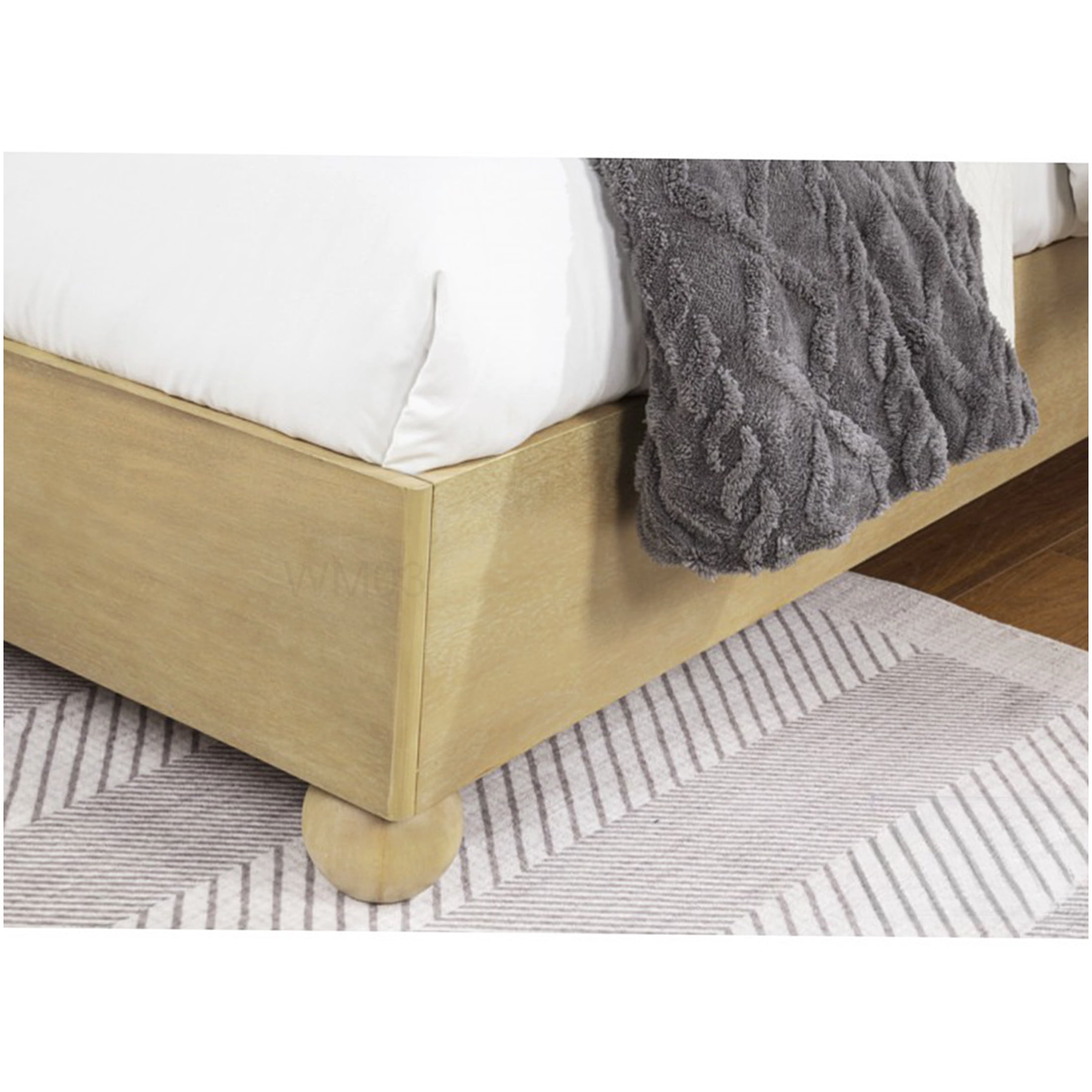 Platform Bed Frame King Size with Fluted Detail, Light Oak Finish, Underbed Storage Space