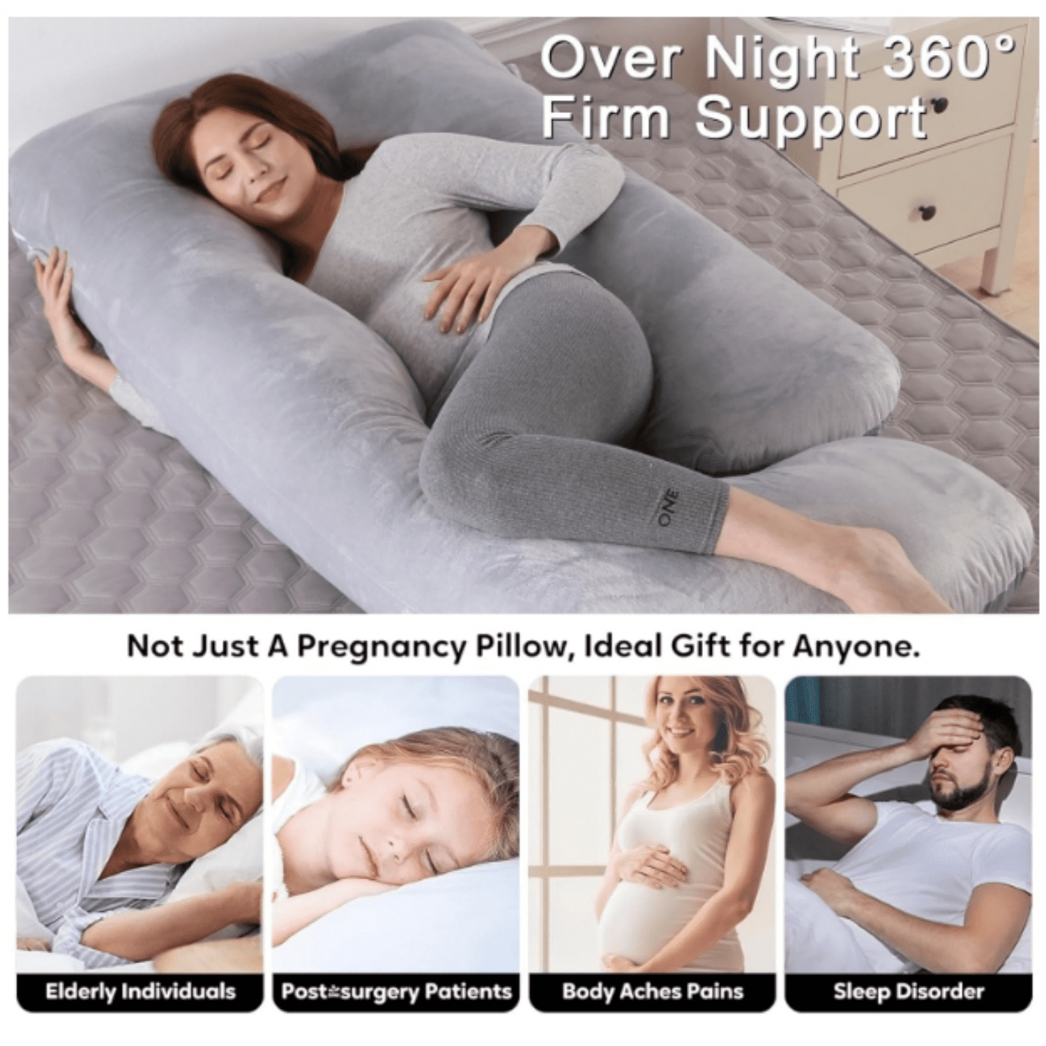 Pregnancy Pillows for Sleeping, U Shaped Full Body Maternity Pillow with Removable Cover - Support for Back, Legs, Belly, HIPS for Pregnant Women,Pregnancy Pillow, Grey