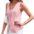 thumbnail image 2 of Summer Scoop Neckline Women Solid Slim Fit Button Down Vest Waistcoat Tops, 2 of 9