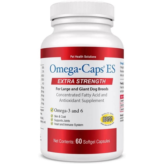 Omega-Caps Extra Strength Soft Gel Capsules for Large Breed Dogs, Omega-3 Skin & Coat Support, 60 Count