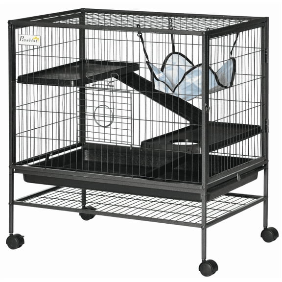 Small Animal Cage with Wheels, Ferret Playpen, Hamster Cage, 3-Tier Pet Habitat for Rats, Chinchillas, Kittens - 31.5x20.5x33.1in