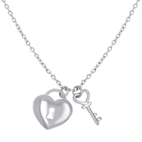 925 Sterling Silver Womens Love Heart Lock and Key Necklace 12.3x11.8mm Wide Pendant Necklace for Women