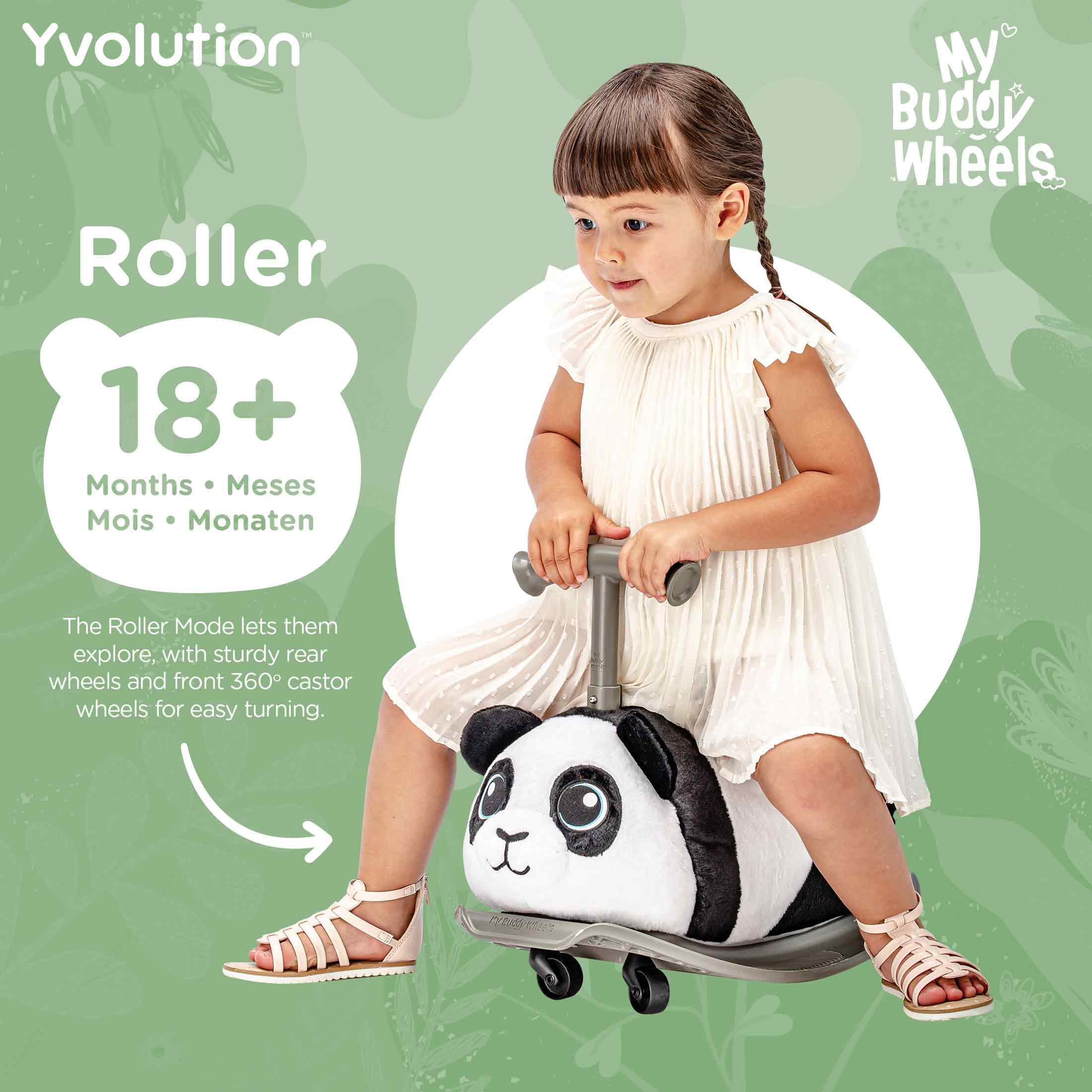 Yvolution My Buddy Roller 2-in-1 Panda Plush Ride-On Toy, Rocker & Ride-On Modes, Ages 10–36 Months