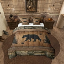 Erosebridal Rustic Bear Comforter Set 7 Pieces, Animals Hunt Bed Set Adults,1 Flat Sheet,2 Pillowcases,2 Throw Pillow Cover