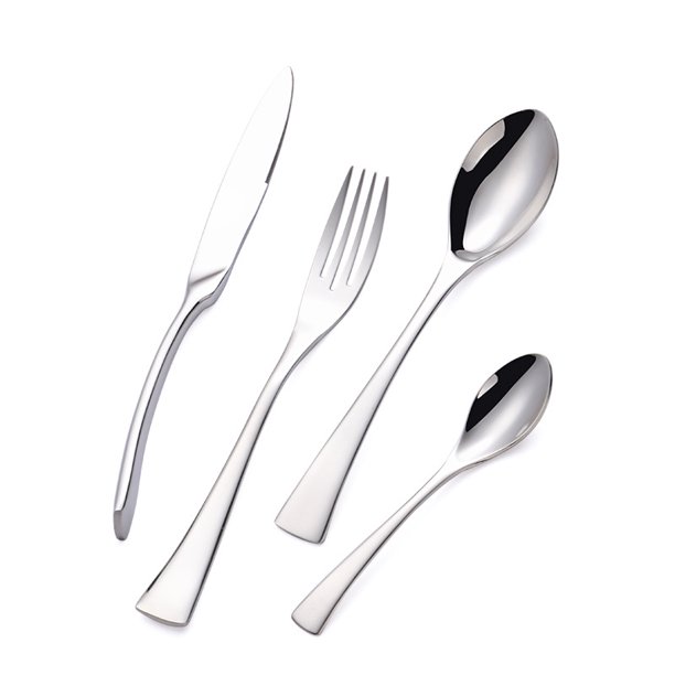 Juego de cubiertos de plata pulida con espejo de 4 piezas, cuchillo de cena de acero inoxidable, tenedor, tenedor para ensalada, cuchara de postre, juegos de utensilios negros TUNC Sencillez