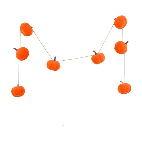 Pumpkin Garland Flocked Orange Fall Thanksgiving Halloween Home Mantel Decor 59 Inch 1 Piece for Indoor and Outdoor Spaces