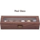 thumbnail image 2 of Caja para relojes con 6 ranuras y tapa de cristal auténtico, estuche de almacenamiento con exhibición de relojes de PU con veta de madera, como regalo para enamorados., 2 of 5