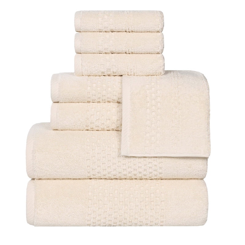 Superior Playa Zero Twist Cotton Solid Waffle Textured 8 Piece Towel Set, Ivory