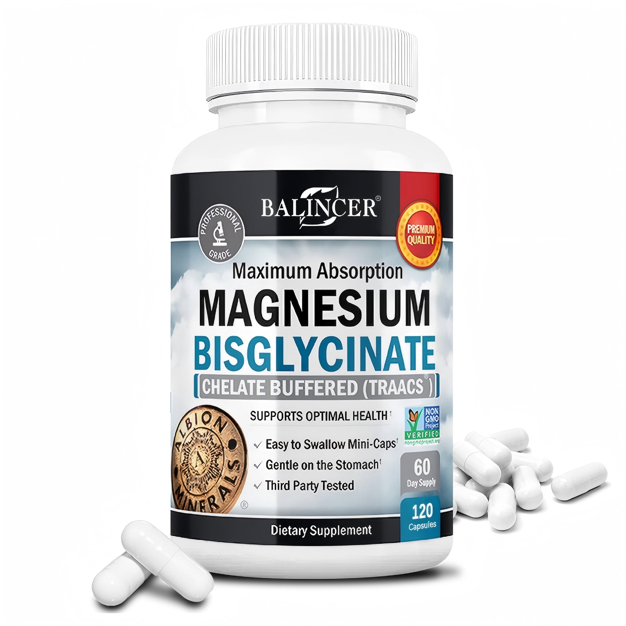 Balincer Magnesium Bisglycinate Supplement, 120 Veggie Capsules, High Absorption, Supports Relaxation & Vitality