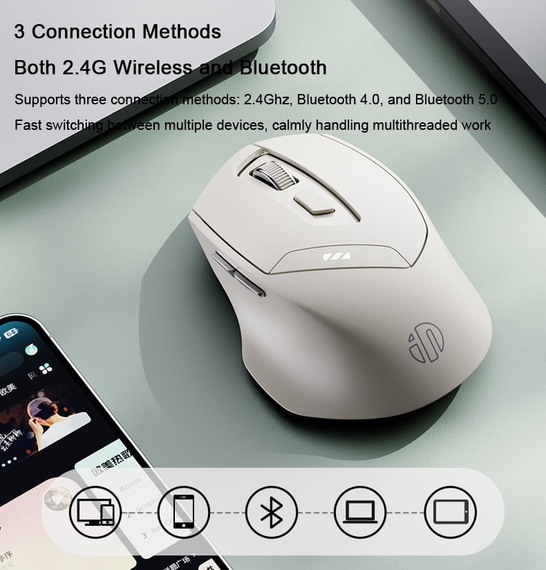Wireless Mouse 2.4G Wireless Bluetooth BT4.0/BT5.0 Tri-mode Power Display Mouse Mute Rechargeable Ergonomic Mice for Tablet Laptop Desktop PC