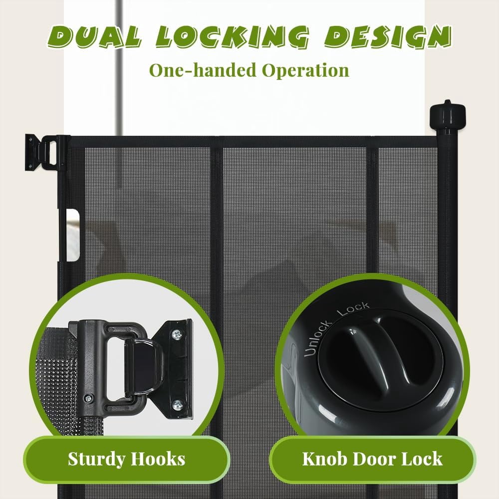 47" Extra Tall Retractable Baby Gates, Extends to 59" Wide, ExtraTall Retractable Safety Gate with Reinforced Strips, Retractable Tall Dog Gate for Doorways Mesh Baby Pet Gates Indoor, Black
