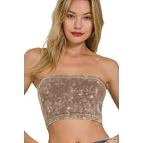 Zenana Women's Narrow Pattern Knit Washed Ribbed Bandeau Seamless Nylon Cropped Tube Top