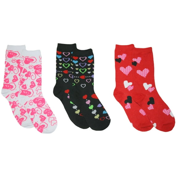 Women's 3pk Valentines Day Crew Socks (Hearts & Swirls)