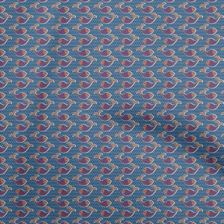 oneOone Velvet Medium Blue Fabric Kalamkari Fish Quilting Supplies Print Sewing Fabric By The Yard 58 Inch Wide