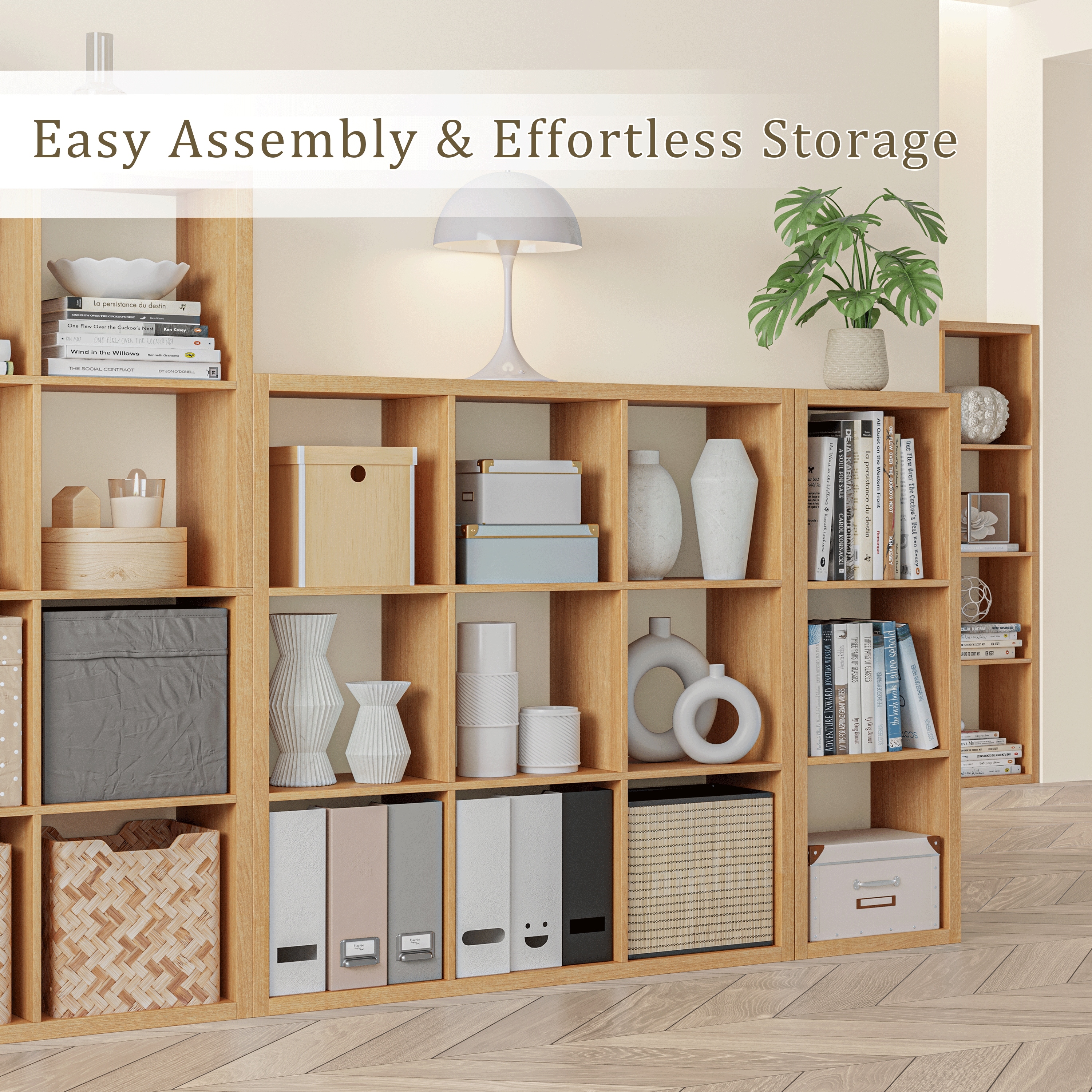Anhdah 9 Cube Storage Organizer Bookshelf, Natural-Oak Wooden Bookcase Storage Shelf, Sturdy 9-Cube Organizer for Living Room, Bedroom, Home Office, Easy Assembly