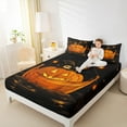 thumbnail image 4 of Feelyou Orange Pumpkin Boat Full Size Sheets, Cartoon Ghost Skull Bed Sheets, Halloween Nautical Style Sheet Sets, Ultra Soft Home Decor, 4pcs, 4 of 7