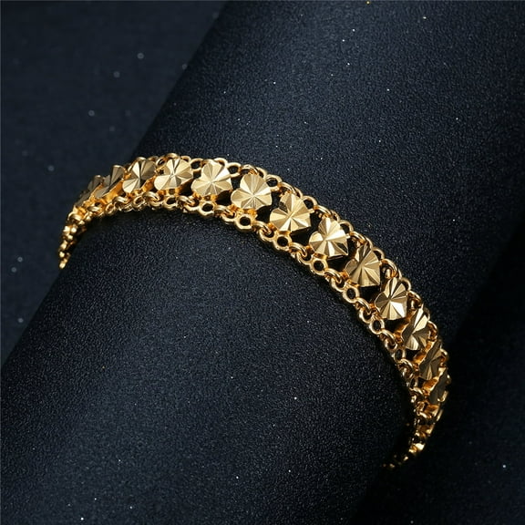 12MM Wide Chunky Chain Bracelet Braslet Trendy 14K Yellow Gold Heart Bracelets for Women Men Wristband Jewelry