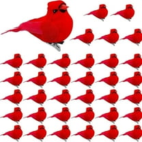 1 Pack 36pcs Christmas Red Feather Fake Birds with Clips for Crafts and Home Decor, Perfect as Holiday Ornament and Party Display Scenes-Red