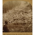 thumbnail image 2 of Felled Logs Ready To Enter The Aroostook River. A Lumberjack In The Foreground Holds Axe. Aroostook Woods History (, 2 of 2
