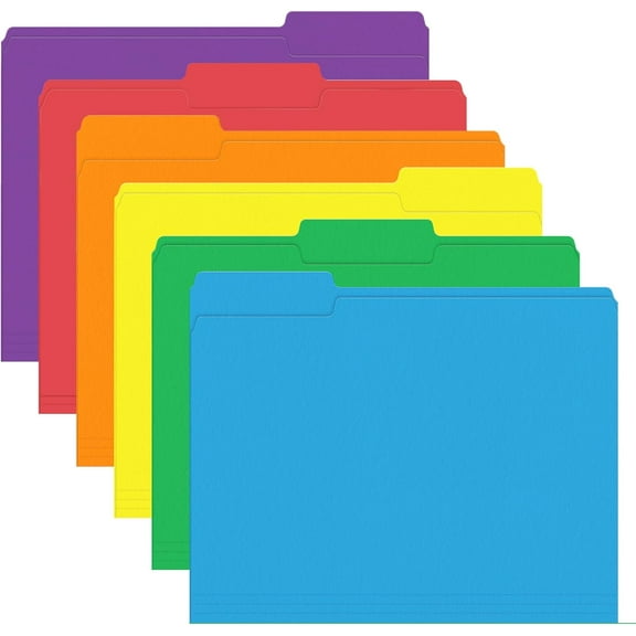 6 Pack Colored File Folder, 1/3 Cut Tab, Letter Size, Assorted 6 Colors Filing Folder for Office School Business