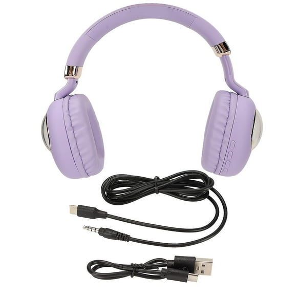 Bluetooth Gaming Headset Cute Cartoon Wired Wireless Stereo Headphone with LED Light for Games Movies Music Purple