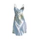 thumbnail image 1 of Gibobby Pijamas para mujer Vestido de noche sexy con cuello en V y estampado floral de seda con tirantes finos para mujer(Verde de menta,G), 1 of 4