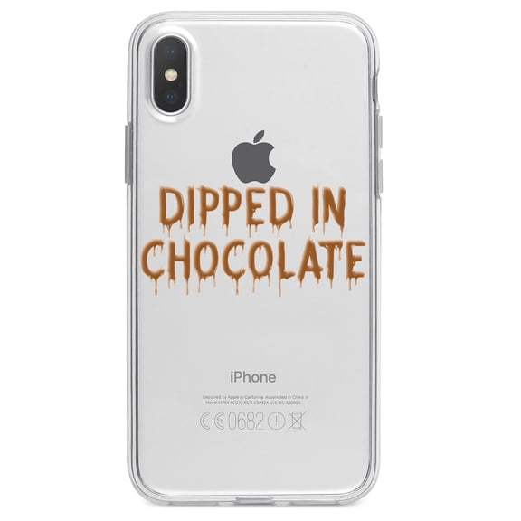 DistinctInk Clear Shockproof Hybrid Case for iPhone XS Max (6.5" Screen) - TPU Bumper Acrylic Back Tempered Glass Screen Protector - Dipped in Chocolate