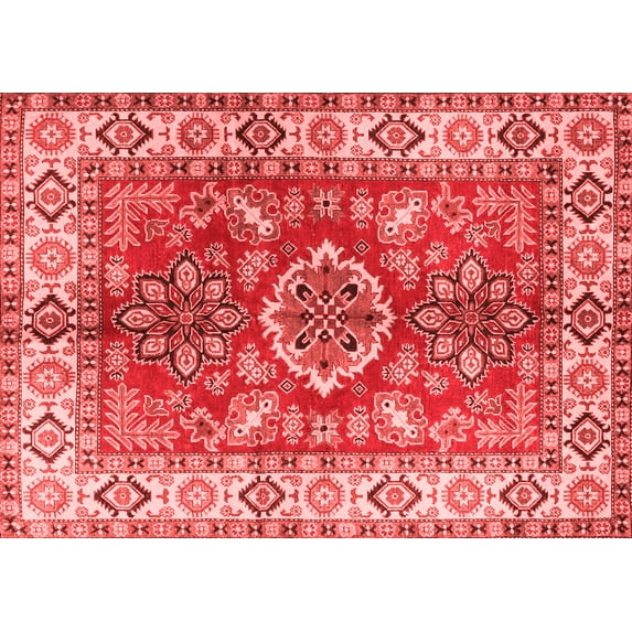 Ahgly Company Machine Washable Indoor Rectangle Geometric Red Traditional Area Rugs, 5' x 8'
