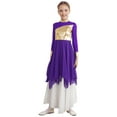 thumbnail image 6 of YIZYIF Kids Girls Bronzing Bodice Tunic Praise Worship Dance Dress Asymmetric Back Zipper Lyrical Contemporary Dance Costume Purple 14, 6 of 7