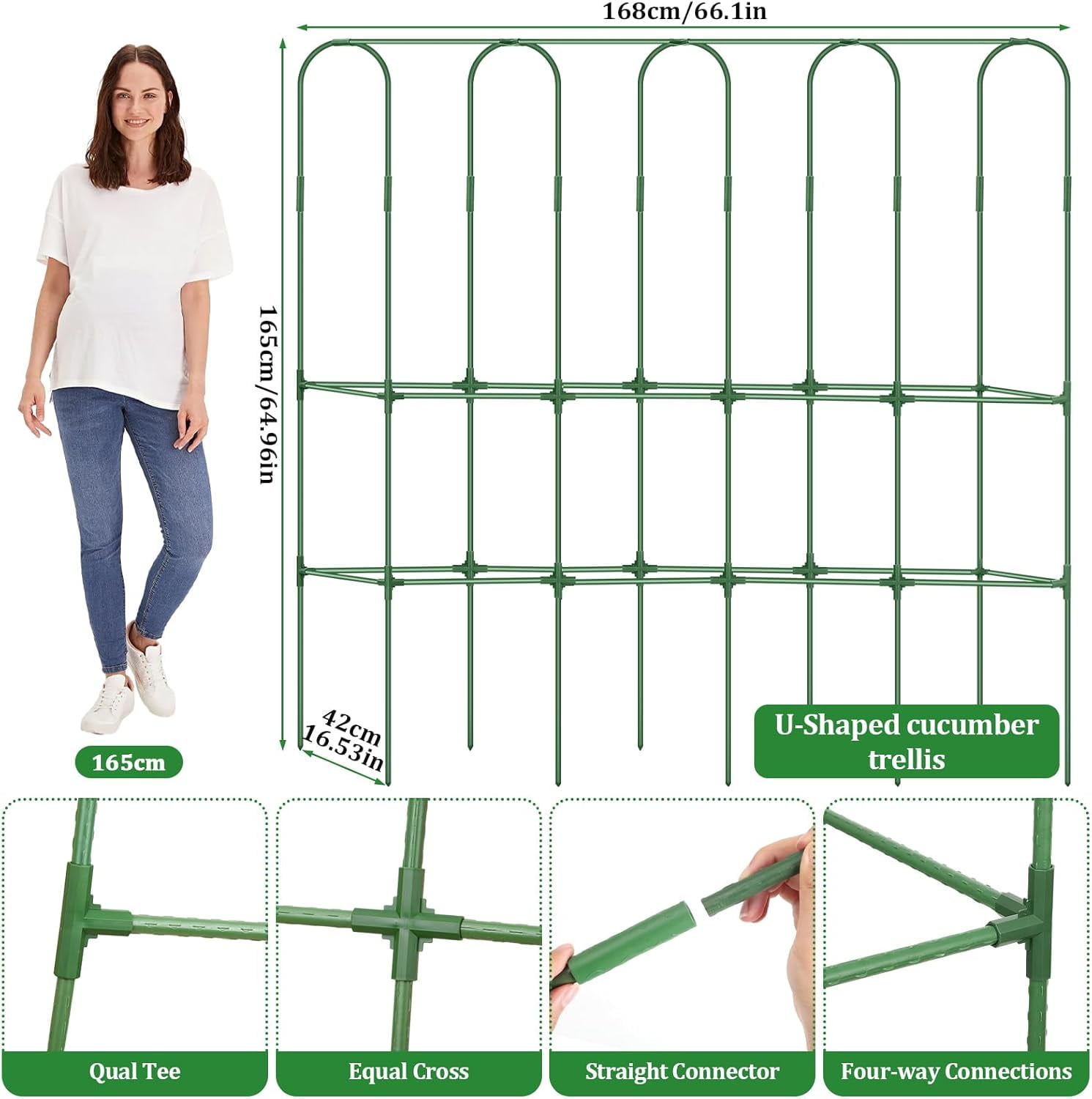 Cucumber Trellis for Raised Bed 5.4x5.5ft U-Shape Adjust Metal Garden Trellis for Climbing Plants Outdoor with Climbing Net Vegetable Arch Trellises Support Plant for Pea Fruit Squash Trellises