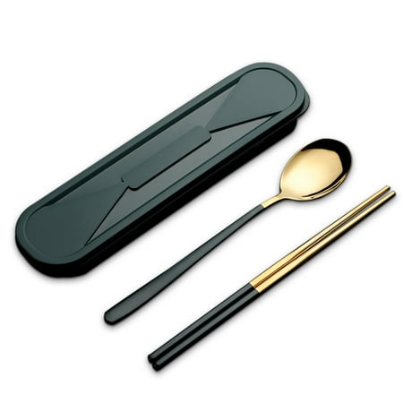 

2Pcs Kitchen Utensils 304 Stainless Portable Spoon Fork Chopsticks Set Reusable Students Use with PP Snap-fit Breakfast Type 1