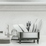 simplehuman Compact Kitchen Dish Drying Rack, Fingerprint-Proof Stainless Steel Frame, Grey Plastic