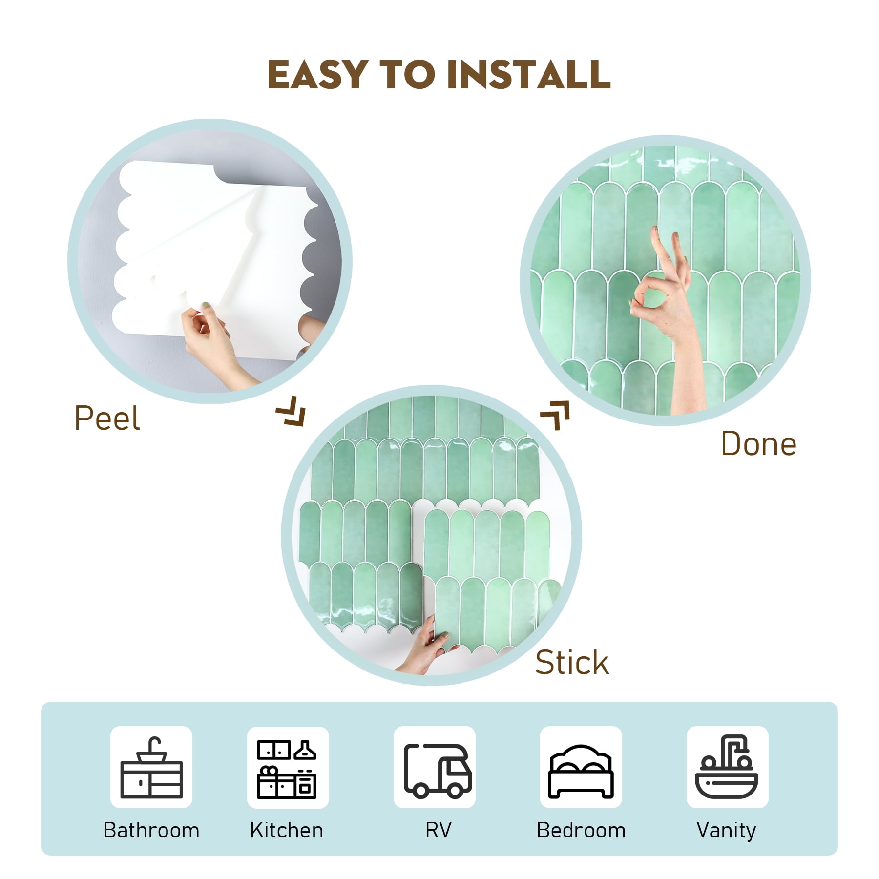 Peel and Stick Backsplash Feather Tile, Sage Green Self Adhesive Wall Tiles for Kitchen Bathroom