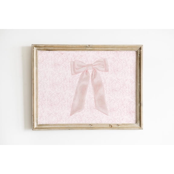 Pretty Pink Bow Print, Pink Bow Wall Art, Horizontal Vintage Girly Wall Art For Nursery/Bedroom, Or Home Decor #2301, 8x12 UNFRAMED