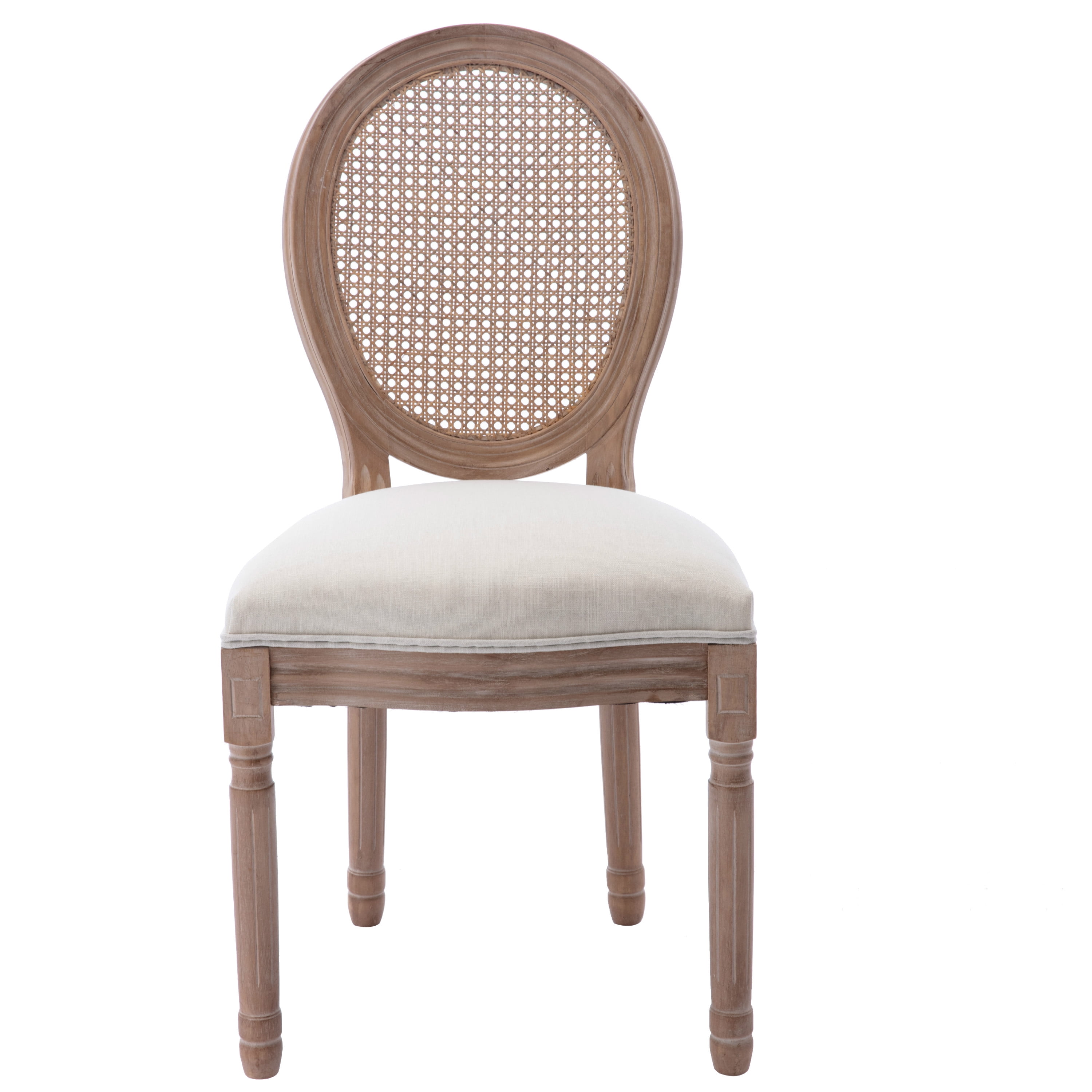 Rustic Farmhouse Chairs Set of 2 with Round Fine Rattan Back, Accent Fabric Tufted Dining Chair